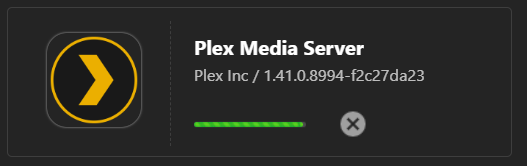 NAS-1746382391786.png|Plex Media Server shows a green progress bar while installing the update.