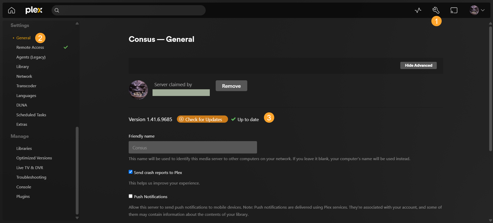 NAS-1746382995106.png|(1) Settings > (2) General settings > (3) Check for updates